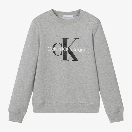 Calvin Klein-Sweat-shirt gris chiné en coton CK ado | Childrensalon