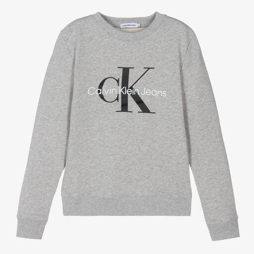 Calvin Klein Jeans-Teen Grey Monogram Logo Sweatshirt | Childrensalon