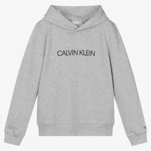 Calvin Klein Jeans-Teen Grey Organic Cotton Logo Hoodie | Childrensalon
