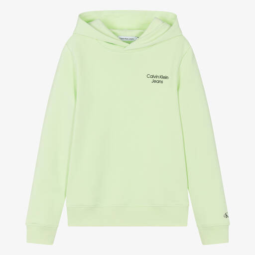 Calvin Klein-Sweat à capuche vert menthe en coton | Childrensalon