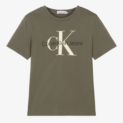 Calvin Klein-Teen Olive Green Cotton T-Shirt | Childrensalon