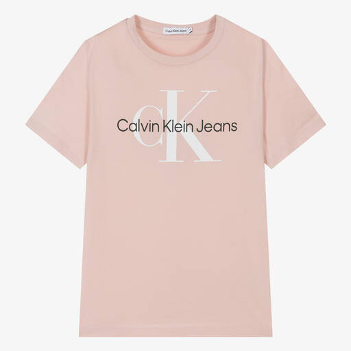 Calvin Klein-تيشيرت بطبعة مونوغرام قطن لون زهري فاتح تينز | Childrensalon