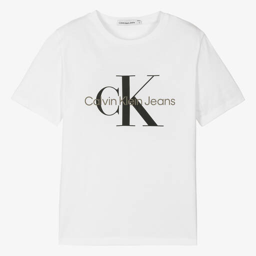Calvin Klein Jeans-Weißes Teen T-Shirt mit Monogramm | Childrensalon