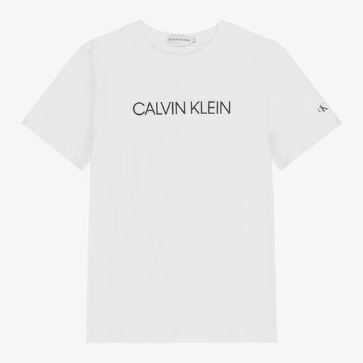 Calvin Klein Jeans-Teen White Organic Cotton Logo T-Shirt | Childrensalon