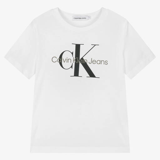 Calvin Klein Jeans-Белая хлопковая футболка с монограммой | Childrensalon