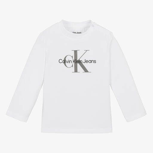 Calvin Klein-توب قطن جيرسي لون أبيض للأطفال | Childrensalon