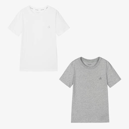Calvin Klein-White & Grey Cotton T-Shirts (2 Pack) | Childrensalon