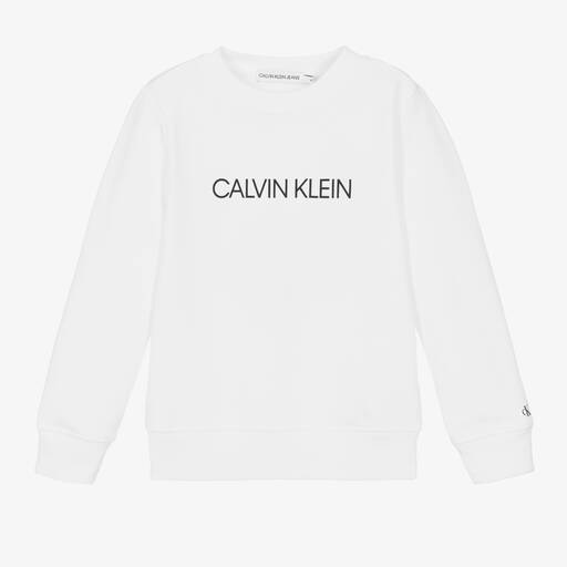 Calvin Klein Jeans-White Organic Cotton Logo Sweatshirt | Childrensalon