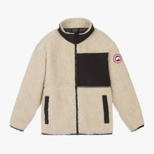 Canada Goose-Beige Wool Fleece Zip-Up Jacket | Childrensalon