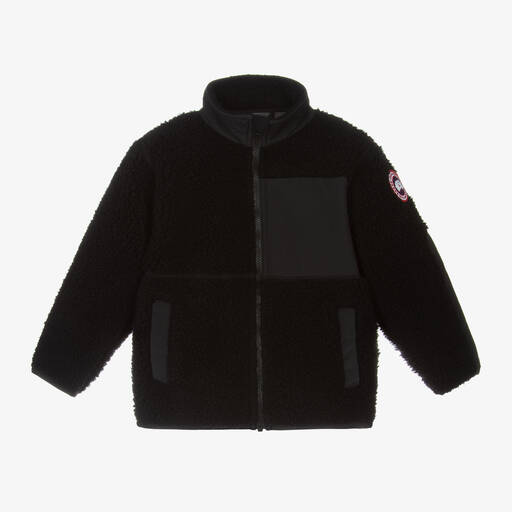 Canada Goose-Black Wool Fleece Zip-Up Jacket | Childrensalon