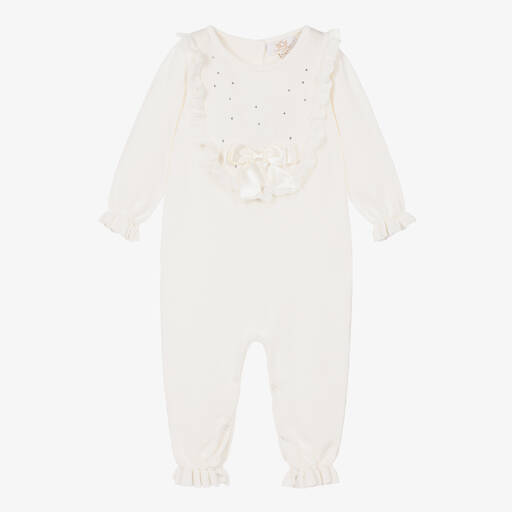 Caramelo Kids-Baby Girls Ivory Cotton Knit Romper | Childrensalon