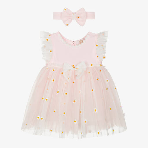 Caramelo Kids-Baby Girls Pink Embroidered Tulle Dress Set | Childrensalon