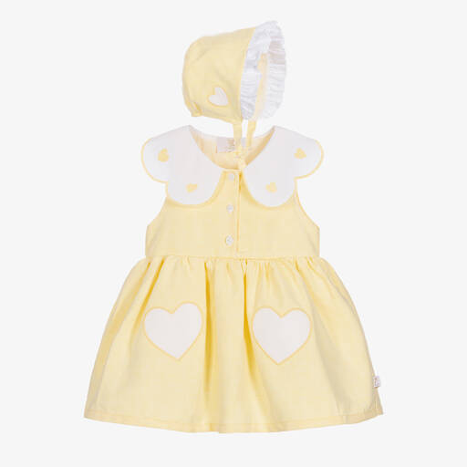 Caramelo Kids-Baby Girls Yellow Cotton & Linen Dress Set | Childrensalon