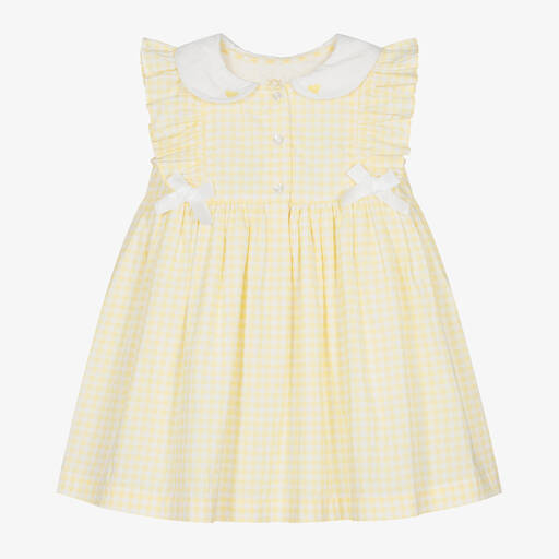 Caramelo Kids-Baby Girls Yellow Gingham Cotton Dress | Childrensalon