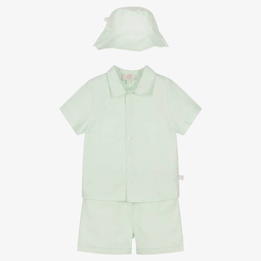 Caramelo Kids-Boys Green Linen & Cotton Shorts Set | Childrensalon
