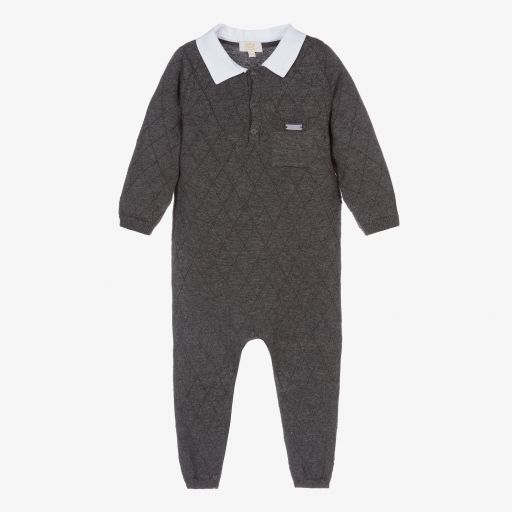 Caramelo Kids-Boys Grey Knitted Babysuit | Childrensalon