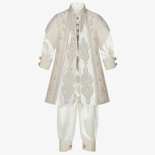Caramelo Kids-Boys Ivory & Gold Embroidered Suit | Childrensalon