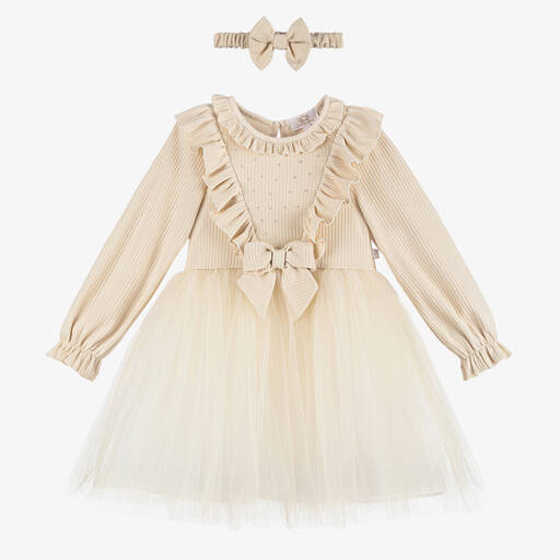 Caramelo Kids-Girls Beige Tulle Dress Set | Childrensalon