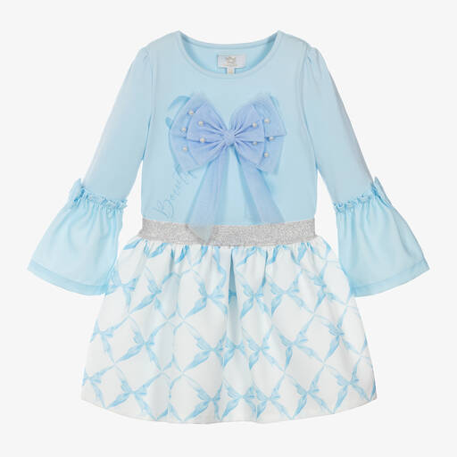 Caramelo Kids-Girls Blue Bow Skirt Set | Childrensalon