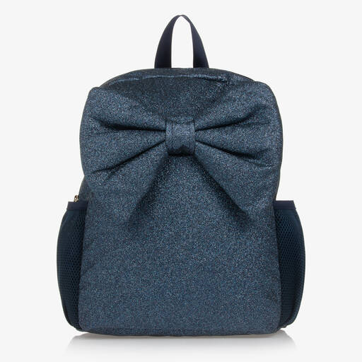 Caramelo Kids-Girls Blue Glitter Bow Backpack (35cm) | Childrensalon
