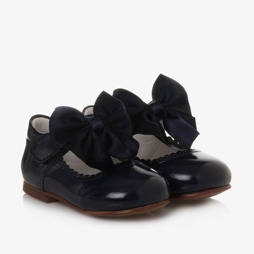 Caramelo Kids-Girls Blue Patent Bow Shoes | Childrensalon
