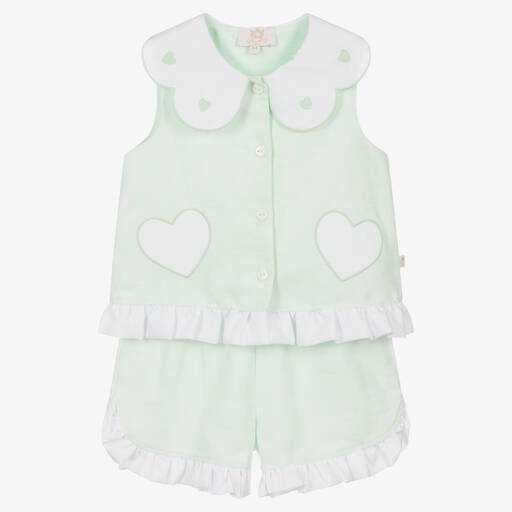 Caramelo Kids-Зеленая блузка и шорты из хлопка и льна для девочек | Childrensalon