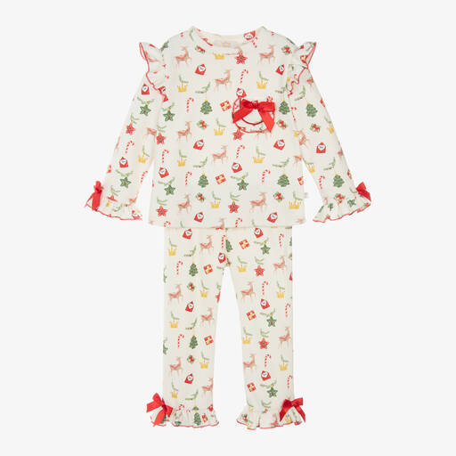 Caramelo Kids-Girls Ivory Fleece Festive Pyjamas | Childrensalon