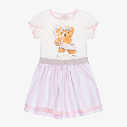 Caramelo Kids-Girls Ivory & Pink Teddy Skirt Set | Childrensalon