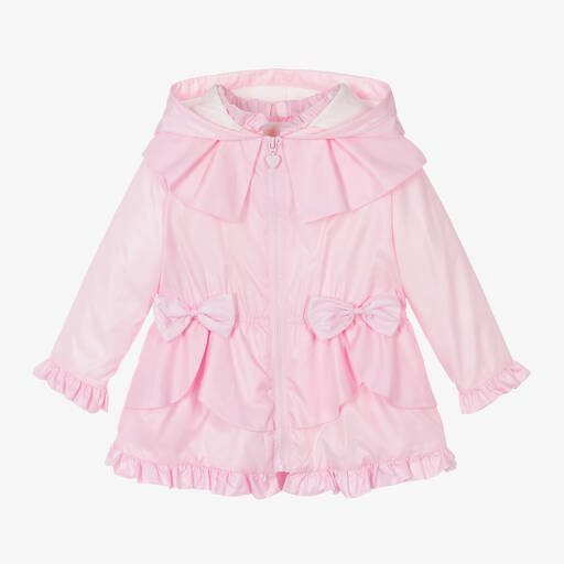 Caramelo Kids-Manteau à capuche rose à nœuds fille | Childrensalon