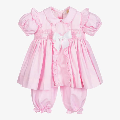 Caramelo Kids-Girls Pink Cotton Smocked Dress | Childrensalon
