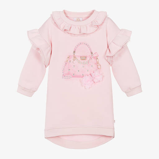 Caramelo Kids-Girls Pink Handbag Sweatshirt Dress | Childrensalon