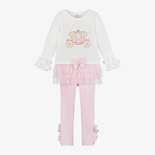 Caramelo Kids-Girls Pink & Ivory Cotton Leggings Set | Childrensalon