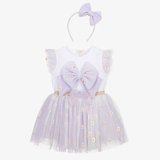 Caramelo Kids-Girls Purple Daisy Tulle Skirt Set | Childrensalon