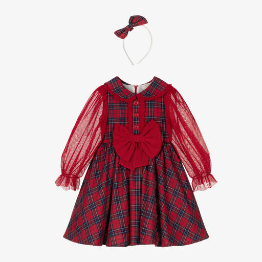 Caramelo Kids-Girls Red Tartan Cotton Dress Set | Childrensalon