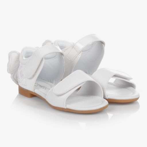 Caramelo Kids-Girls White Bow Sandals | Childrensalon