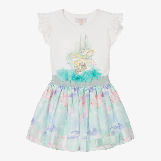 Caramelo Kids-Белая блузка и зеленая юбка для девочек | Childrensalon