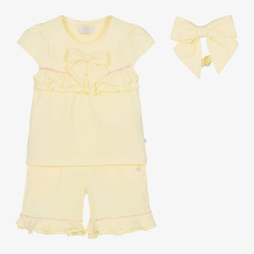 Caramelo Kids-Girls Yellow Cotton Sequin Shorts Set | Childrensalon