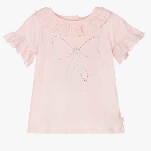 Caramelo Kids-Pink Diamanté Bow T-Shirt | Childrensalon
