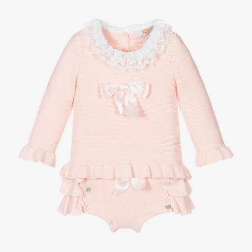Caramelo Kids-Pink Knitted Top & Shorts Set | Childrensalon