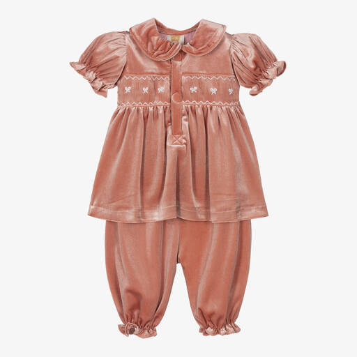 Caramelo Kids-Pink Velvet Bloomer Shorts Set | Childrensalon