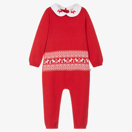 Caramelo Kids-Red Knitted Cotton Romper | Childrensalon
