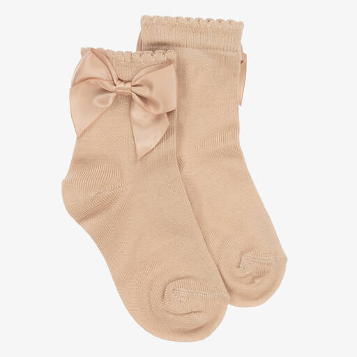 Carlomagno-Girls Beige Cotton Socks | Childrensalon