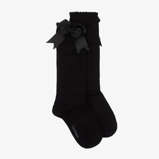 Carlomagno-Girls Black Cotton Knee Length Socks | Childrensalon