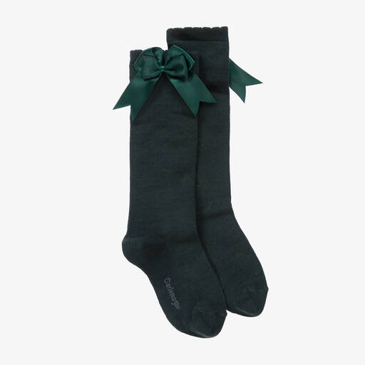 Carlomagno-Girls Green Cotton Knee Length Socks  | Childrensalon
