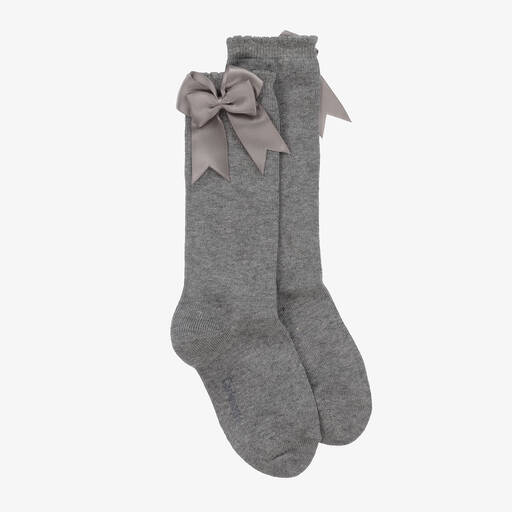 Carlomagno-Girls Grey Cotton Knee Length Socks | Childrensalon
