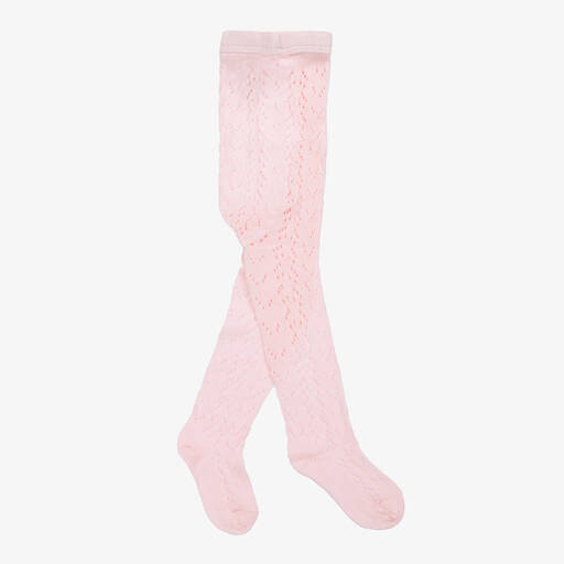 Carlomagno-Girls Pale Pink Cotton Lace Tights | Childrensalon