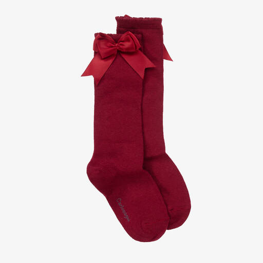 Carlomagno-Girls Red Cotton Knee Length Socks | Childrensalon