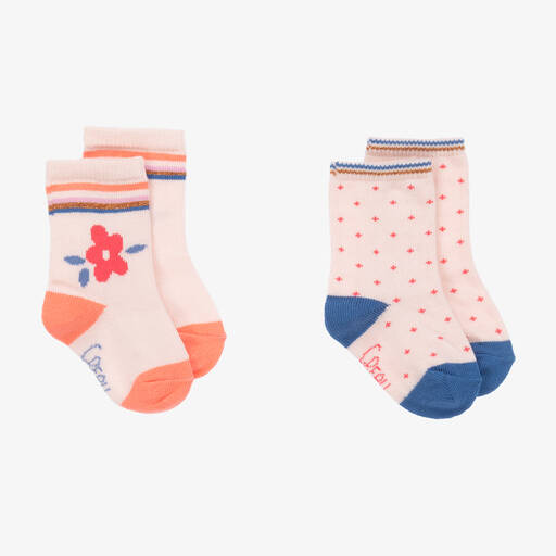 Carrément Beau-Baby Girls Pink Cotton Socks (2 Pack) | Childrensalon