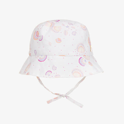 Carrément Beau-Baby Girls White Cotton Seashell Sun Hat | Childrensalon