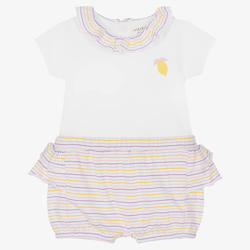Carrément Beau-Baby Girls White Striped Shorts Set | Childrensalon